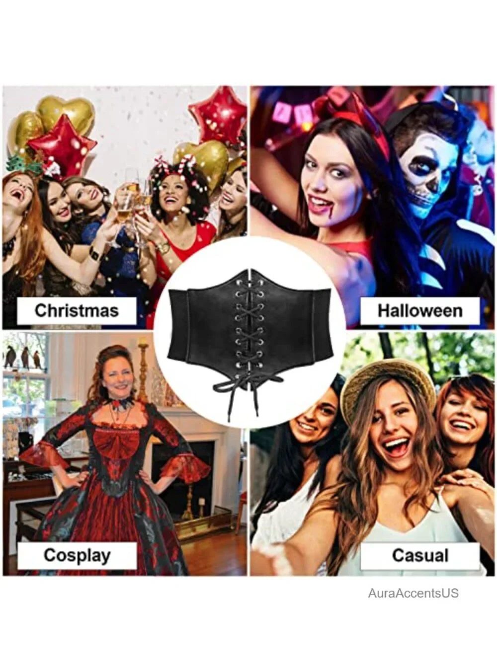 Women's Elastic Corset Waist Belt PU Leather Lace-Up Waspie Belt